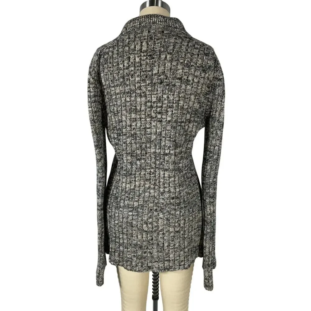 Chloe Ribbed Cashmere Black Button Front Cardigan Sweater Size XL